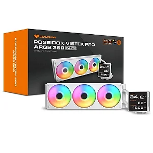 Water Cooler Cougar Poseidon Vistek Pro ARGB 360, Radiador de 360mm, Tela LCD de 3.95" Integrada, Branco - 3MPVP360.0002