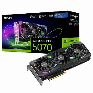 Placa de Vídeo PNY NVIDIA GeForce RTX 5070 EPIC-X RGB OC Triple Fan, 12GB, GDDR7, DLSS, Ray Tracing, VCG507012TFXXPB1-O