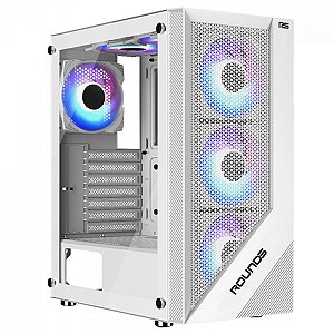 Gabinete Gamer Round5 Syndra White, Mid Tower, Lateral de Vidro, ATX, Sem Fans, Branco - R5-SYNDRA-W-2184