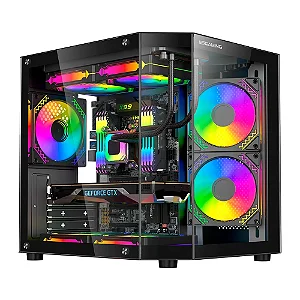 Gabinete Gamer Esgaming Rebel, Mini Tower, M-ATX, Frontal e Lateral em Vidro Temperado, Sem Fans, Preto - 8002-BK