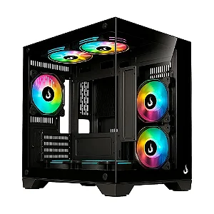 Gabinete Gamer Rise Mode Galaxy Glass M Mini, M-ATX, Lateral e Frontal em Vidro Temperado, Sem FANs, Preto - RM-GA-GGMN-FB