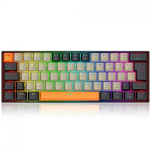 Teclado Mecânico Gamer Redragon Draconic PRO, RGB, Wireless/Bluetooth, 60%, Switch Brown, ABNT2, Cinza, Laranja e Preto, K530-OG-GY-BK
