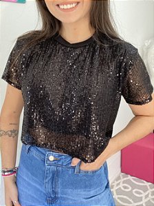 CROPPED PAETÊ BORN TO SHINE - PRETO