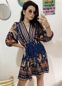 VESTIDO CURTO COM MANGAS - MARAVILHA TROPICAL