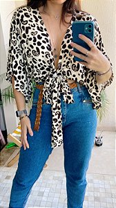 BLUSA AMARRAÇÕES WILD OFF WHITE COM MARROM