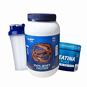 Kit 100% Whey  chocolate 900g + Creatina 300g ASF LABS + Brinde Coqueteleira