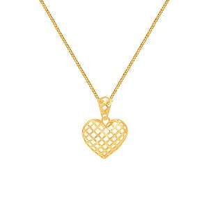 GARGANTILHA CORAÇÃO TELADO 45CM DE COMPRIMENTO OURO 18K