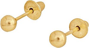 Brinco Infantil de Bolinha 3 MM de Ouro 18k.