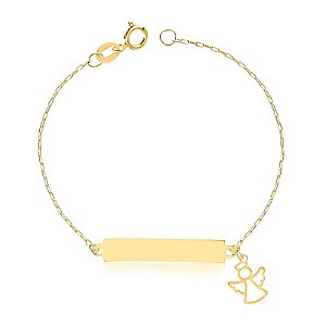 Pulseira Infantil de Chapinha Com Pingente Anjinho Com 13 Cm de Comprimento Ouro 18k.