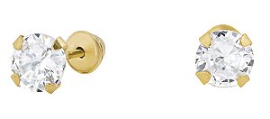 BRINCO INFANTIL CÁLICE PEDRA DE ZIRCÔNIA 3MM OURO 18K.