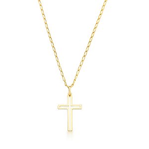 CORRENTE MASCULINA GROUMET COM PINGENTE CRUZ VAZADA COM 60CM DE COMPRIMENTO OURO 18K.