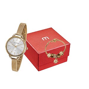 Relógio Feminino Mondaine 53612LPMVDE1K5 Caixa e Pulseira Dourada.