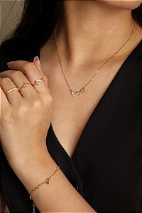 GARGANTILHA INFINITO COM CORAÇÃO DE ZIRCÔNIA COM 45CM DE COMPRIMENTO OURO 18K.