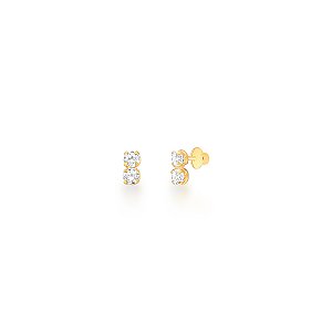 BRINCO INFANTIL GÊMEOS  COM PEDRAS DE ZIRCÔNIA OURO 18K.