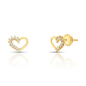 BRINCO CORAÇÃO VAZADO COM PEDRAS DE ZIRCÔNIA  OURO 18K.