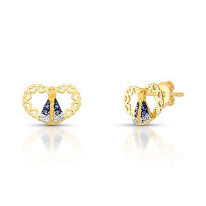 BRINCO CORAÇÃO NOSSA SENHORA APARECIDA COM PEDRA DE ZIRCÔNIA OURO 18K