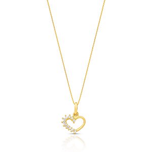 GARGANTILHA CORAÇÃO VAZADO COM ZIRCÔNIA COM 45CM DE COMPRIMENTO OURO 18K.