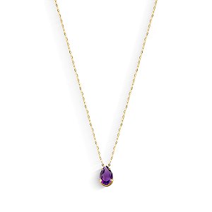 GARGANTILHA GOTA AMETISTA GEMA NATURAL 45CM DE COMPRIMENTO OURO 18K.