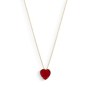 GARGANTILHA CORAÇÃO JADE VERMEMELHO GEMA NATURAL 45CM DE COMPRIMENTO OURO 18K.