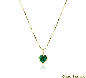 GARGANTILHA COM PINGENTE CORAÇÃO DE ZIRCÔNIA COM 45CM DE COMPRIMENTO OURO 18K