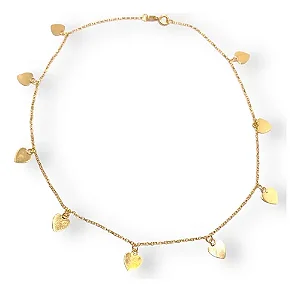 TORNOZELEIRA CARTIER VÁRIOS PINGENTES CORAÇÕES COM 24CM DE COMPRIMENTO OURO 18K.