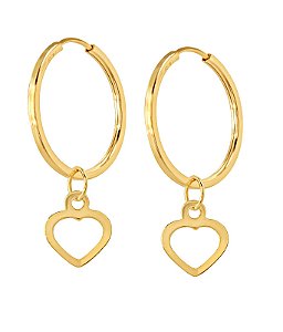 BRINCO ARGOLA PINGENTE CORAÇÃO VAZADO OURO 18K.