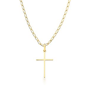 CORRENTE GROUMET COM PINGENTE CRUZ PALITO COM 60CM DE COMPRIMENTO OURO18K130922