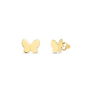 BRINCO INFANTIL BORBOLETA LISA CONCAVA OURO 18K.