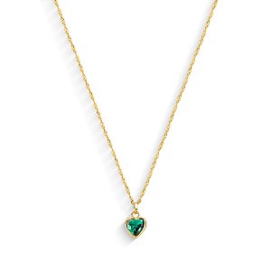 GARGANTILHA CORAÇÃO DE ZIRCÔNIA VERDE 45CM DE COMPRIMENTO OURO 18K.