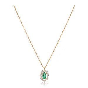 GARGANTILHA ESMERALDA OVAL E DIAMANTES 45CM COMPRIMENTO OURO 18K. PREMIUM COLLECTION. OBS ATÉ 10 DIAS PARA ENTREGA.