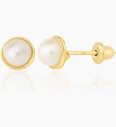 BRINCO PÉROLA ROCOCO 4MM OURO 18K.