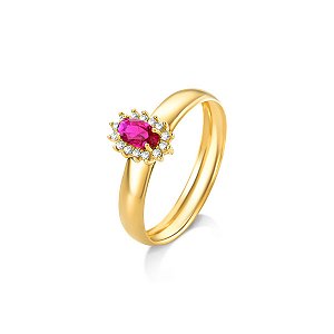 ANEL ZIRCÔNIA PEDRA OVAL VERMELHA/BRANCA. OBS NÚMERAÇAO DISPONIVEÍS ATÉ 24.