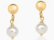 BRINCO INFANTIL MEIA BOLINHA COM PÉROLA PENDURADA OURO 18K.
