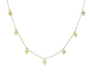 GARGANTILHA CARTIER PINGENTE FORMA DIAMANTE VAZADOS 45CM OURO 18K.