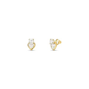 BRINCO INFANTIL CORAÇÃO ZIRCÔNIA PEDRA 3MM REDONDA NA BASE OURO 18K.