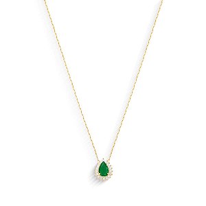 Gargantilha Cartier Gota Zircônia Verde e Branca 45cm Ouro 18k.