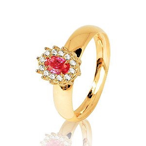Anel Chuveiro Pedra Oval Ouro 18k 750 Zircônia