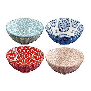 CONJUNTO DE BOWL EM CERÂMICA MINI AZUL VERDE VERMELHO E ROSA