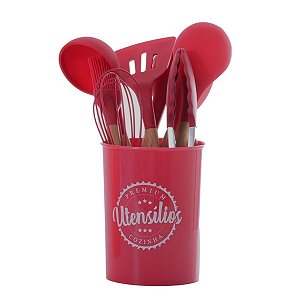 CONJUNTO 9 PEÇAS UTENSÍLIOS COZINHA VERMELHO EM SILICONE