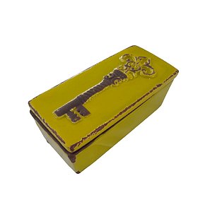 CAIXINHA DECORATIVA DE CERÂMICA PORTA CHAVES AMARELO 8X16CM