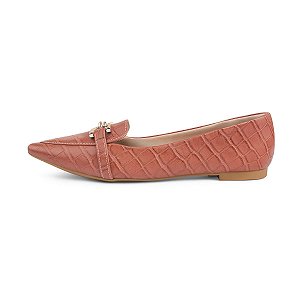 Mocassim Sapatilha Bico Fino Feminina Fivela Napa Croco
