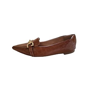 Mocassim Sapatilha Bico Fino Feminina Fivela Verniz Croco