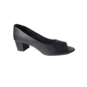 Sapato Feminino Peep Toe Sandália Salto Bloco Napa Confort