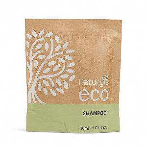 Kit 500 Shampoos Sustentável Natury’s ECO 30ml – Embalagem Papel Kraft Hotel, Pousada, Resorts