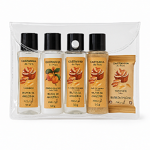 Kit Amenities Hotelaria Castanha do Pará – Shampoo, Condicionador, Sabonete, Sais de Banho e Mousse