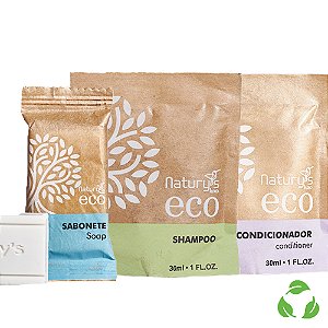 Kit Sabonete 15 Gramas + Shampoo e Condicionador Sachê 30ml Ecologico Sustentavel