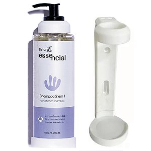 Kit Shampoo 2 em 1 Essencial Frasco 400ml Naturys Luxo Dispenser + SUPORTE