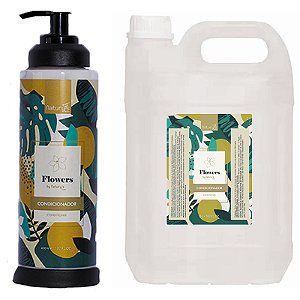 Kit Condicionador Flowers by Natury's Luxo Frasco 400ml (Vávula Pump) + Galão Reposição 5 Litros + Suporte Dispenser