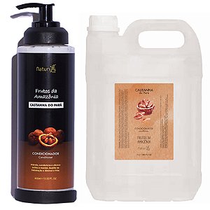 Kit Condicionador Castanha do Pará Frasco 400ml Naturys Luxo Dispenser + Galão Reposição 5 litros + Suporte Dispenser
