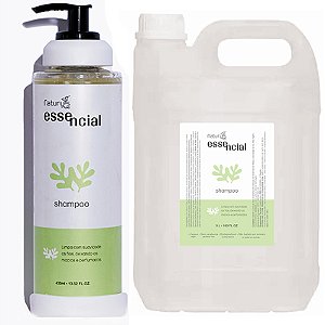Kit Shampoo Essencial Frasco 400ml Naturys Luxo Dispenser + Galão Reposição 5 Litros e Suporte Dispenser